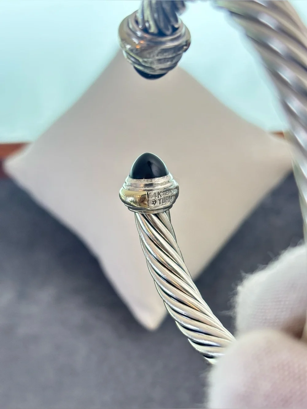 David Yurman 925 & 14k Gold 7mm Bracelet with Black Onyx-Medium